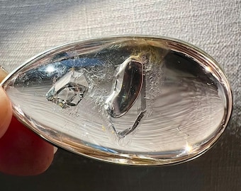 Enhydro silver pendant with large moving bubble - quartz rock crystal - ID A0656