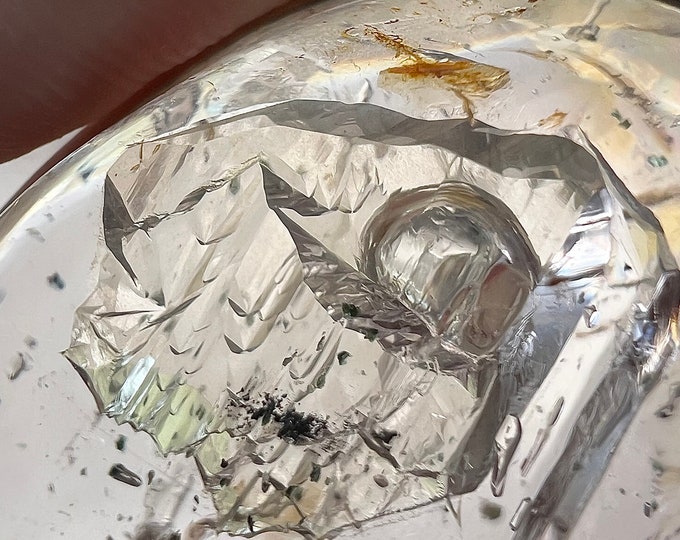 Superb Enhydro silver large pendant with moving bubble - clear quartz rock crystal with superb internal formations - ID A0099