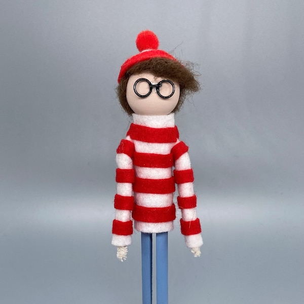 Waldo Inspired Clothespin Figure/Ornament