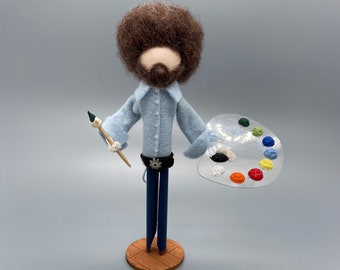 Bob Ross Inspired Clothespin Ornament