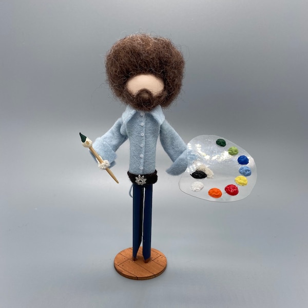 Bob Ross Inspired Clothespin Ornament