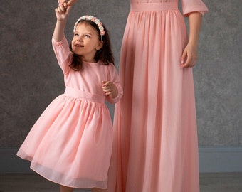 Peach Chiffon Flower Girl Dress: 6 month - 10 years Bohemian Birthday Outfit