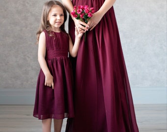 Sleeveless dress for daughter, burgundy chiffon dress for girl, first birthday dress, occasion wine red dresses, photo shoot outfits