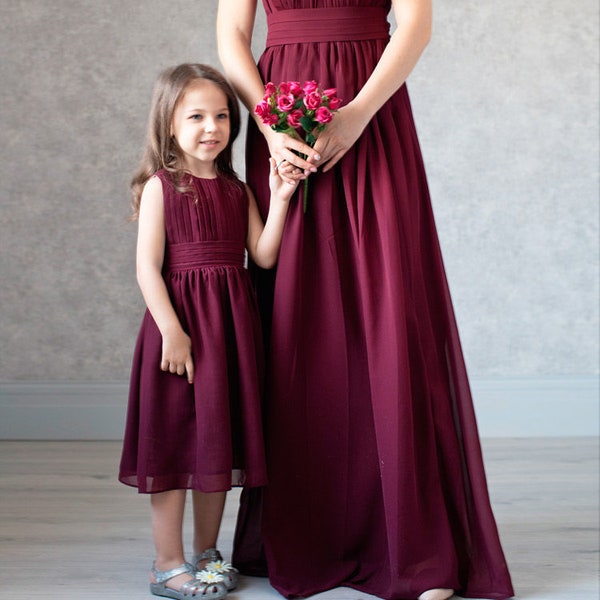 Sleeveless dress for daughter, burgundy chiffon dress for girl, first birthday dress, occasion wine red dresses, photo shoot outfits