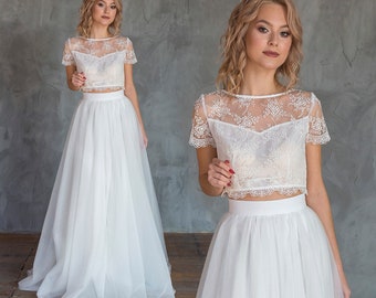 crop top and skirt wedding dress