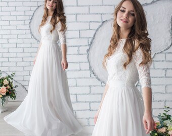 Long Sleeve Lace Wedding Dress Etsy