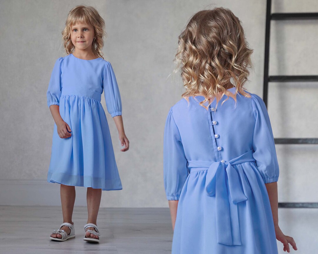 Vestido de chiffon azul-celeste para dama de honra: vestido de