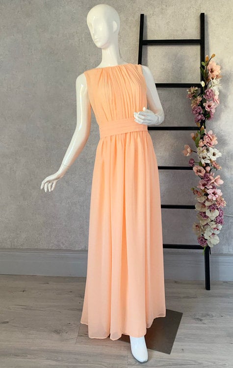 Apricot Chiffon Greek Dress: XL Flowing Formal Gown Apricot Chiffon Greek Dress: XL Flowing Formal Gown