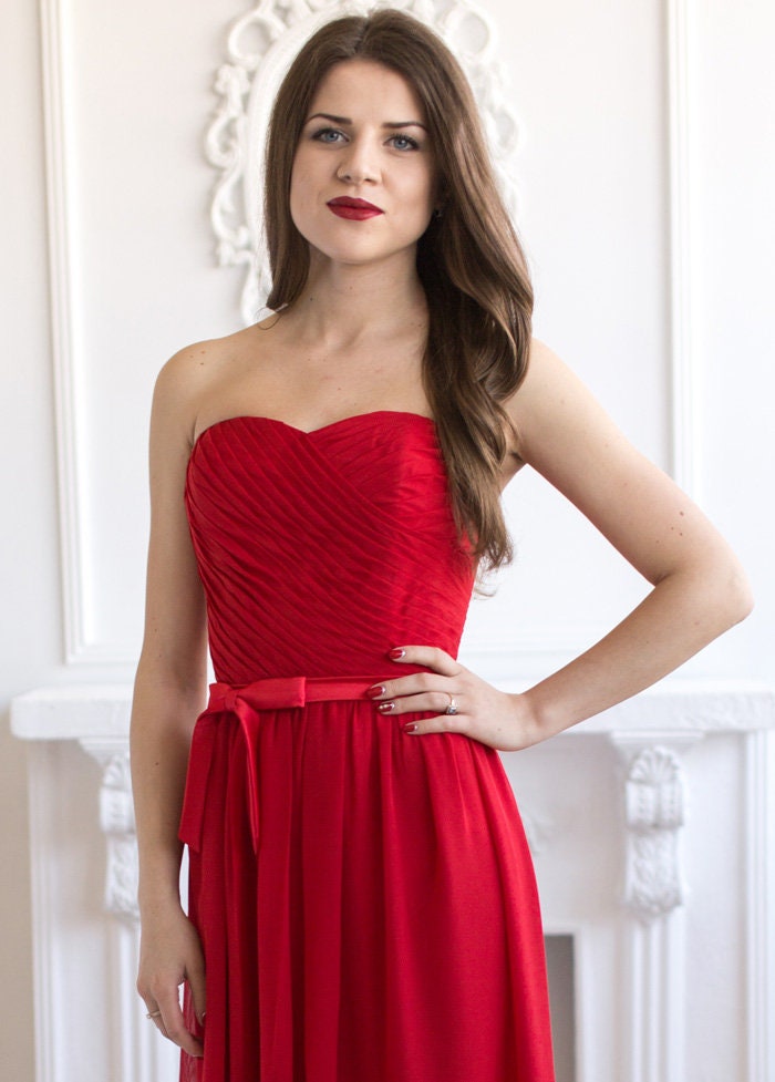fitted lace wedding dress Lianne Strapless Maxi Dress / Red | Meshki main image 0