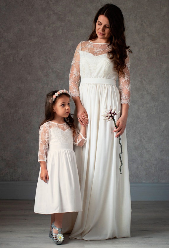 White Dress Mother and Daughter Matching Outfit Mommy and Me Dress Mommy and Me Dress for Photo Shoot Family Outfits Ivory Chiffon Dress Etsy