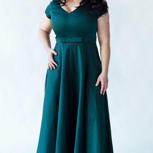 Emerald Green Cotton Dress, Plus Size Maxi Dress, Short Sleeve Dress, Emerald Wedding Bridesmaid Dress, Dark Green Dress, Party Dress image 2