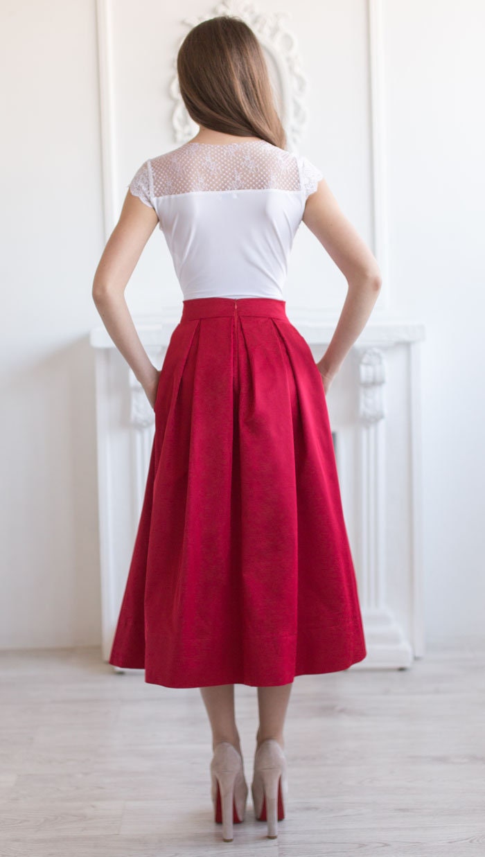 Midi Skirt With Pleats / Elegant A Line Womans Skirt / Classic ...