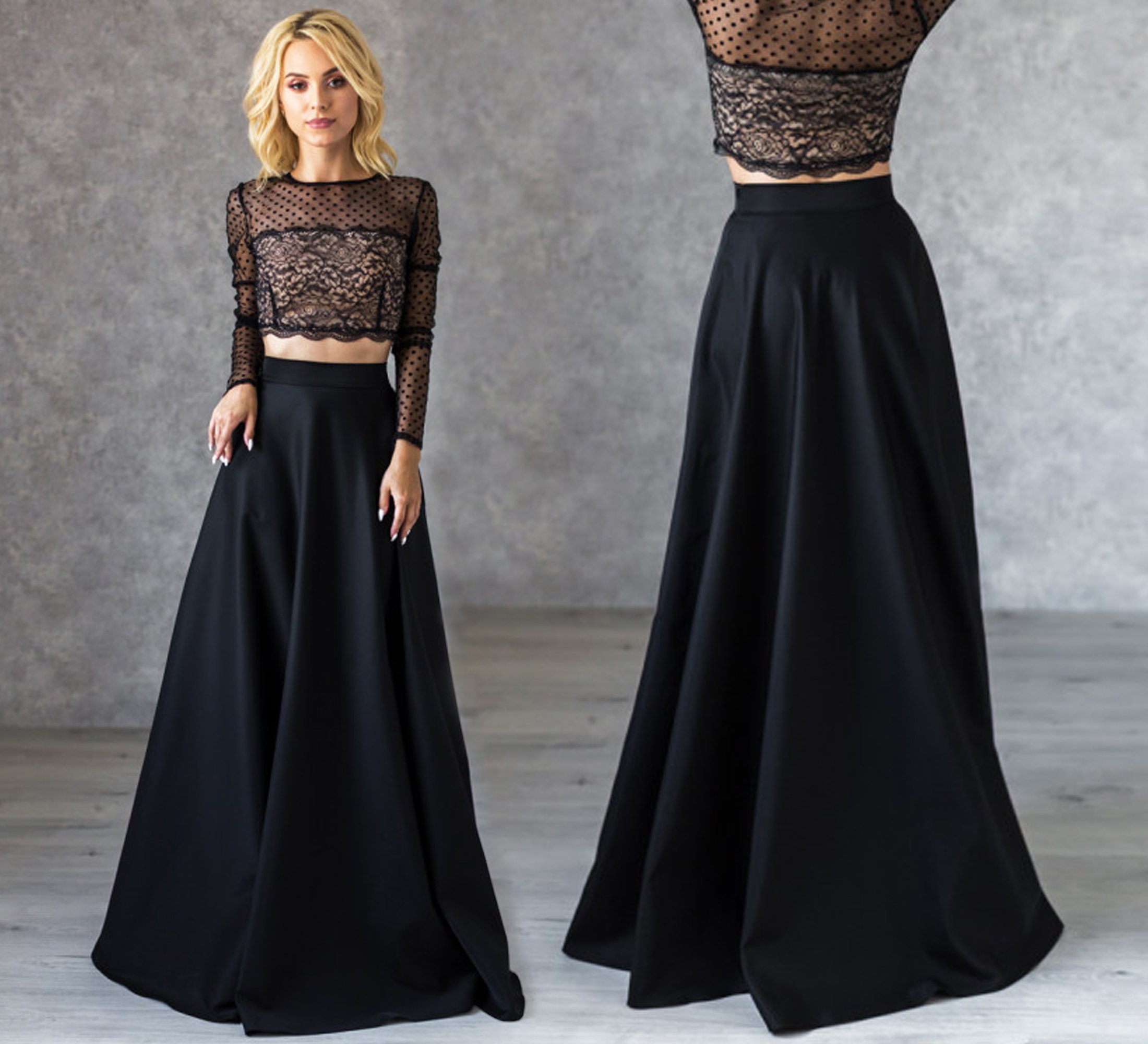 Evening Black Crop Top / Lace Top With Buttons / Crop Top Prom