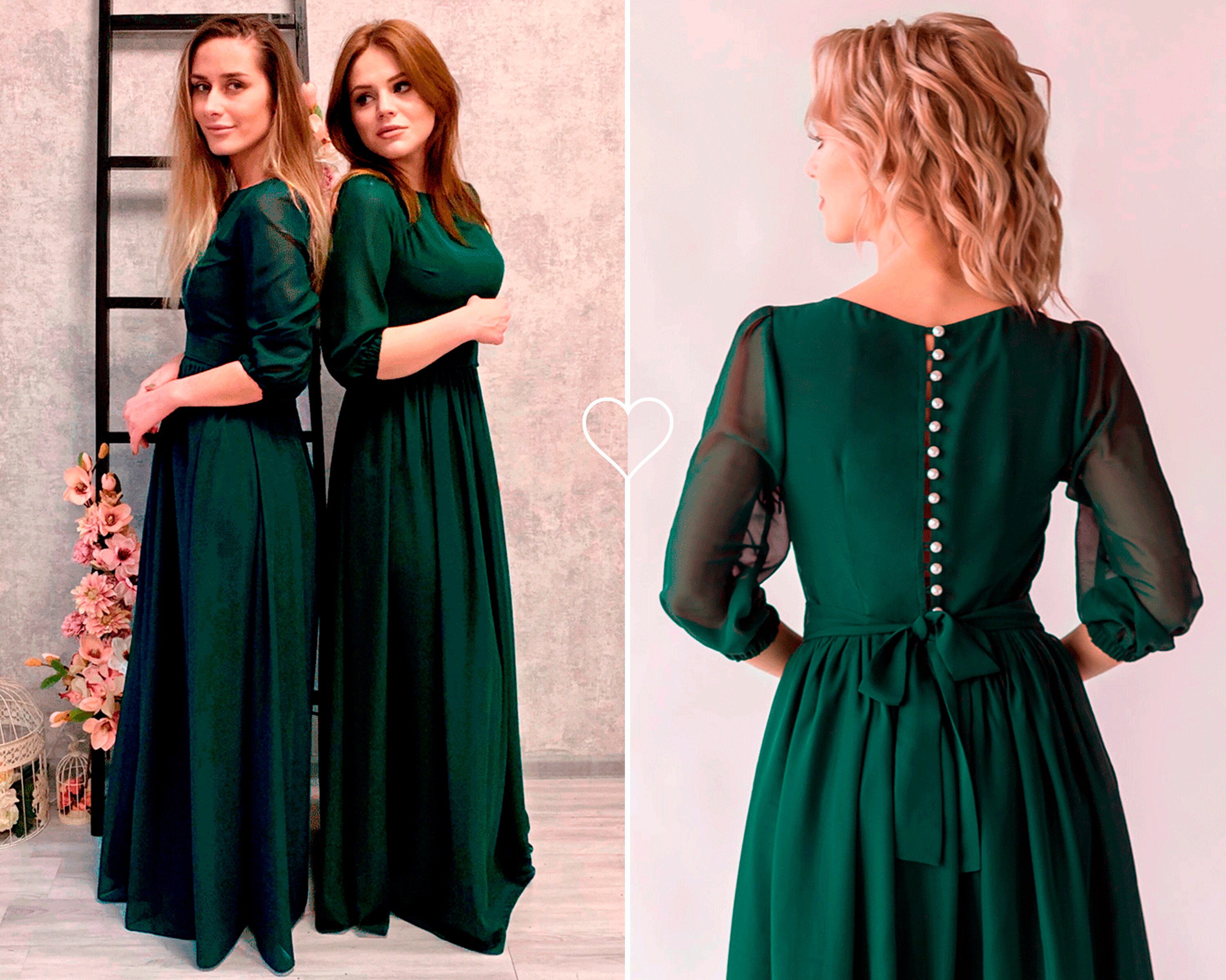 Emerald Green Chiffon Dress Flowy Dress 