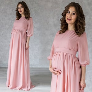 Blush Chiffon Maternity Dress: Elegant Formal Pregnancy Gown