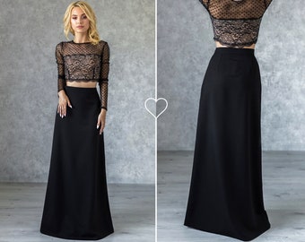 Maxi Black Skirt, Elegant Evening Skirt, Classic Black Skirt, High Waist A Line Skirt, Long Black Skirt