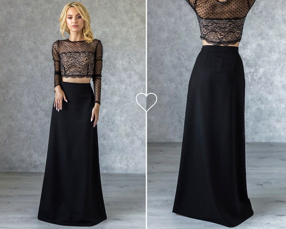 Falda larga negra de 2 piezas para mujer, vestido largo Formal