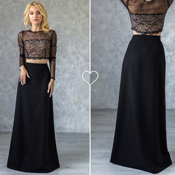 Maxi Black Skirt, Elegant Evening Skirt, Classic Black Skirt, High Waist A Line Skirt, Long Black Skirt