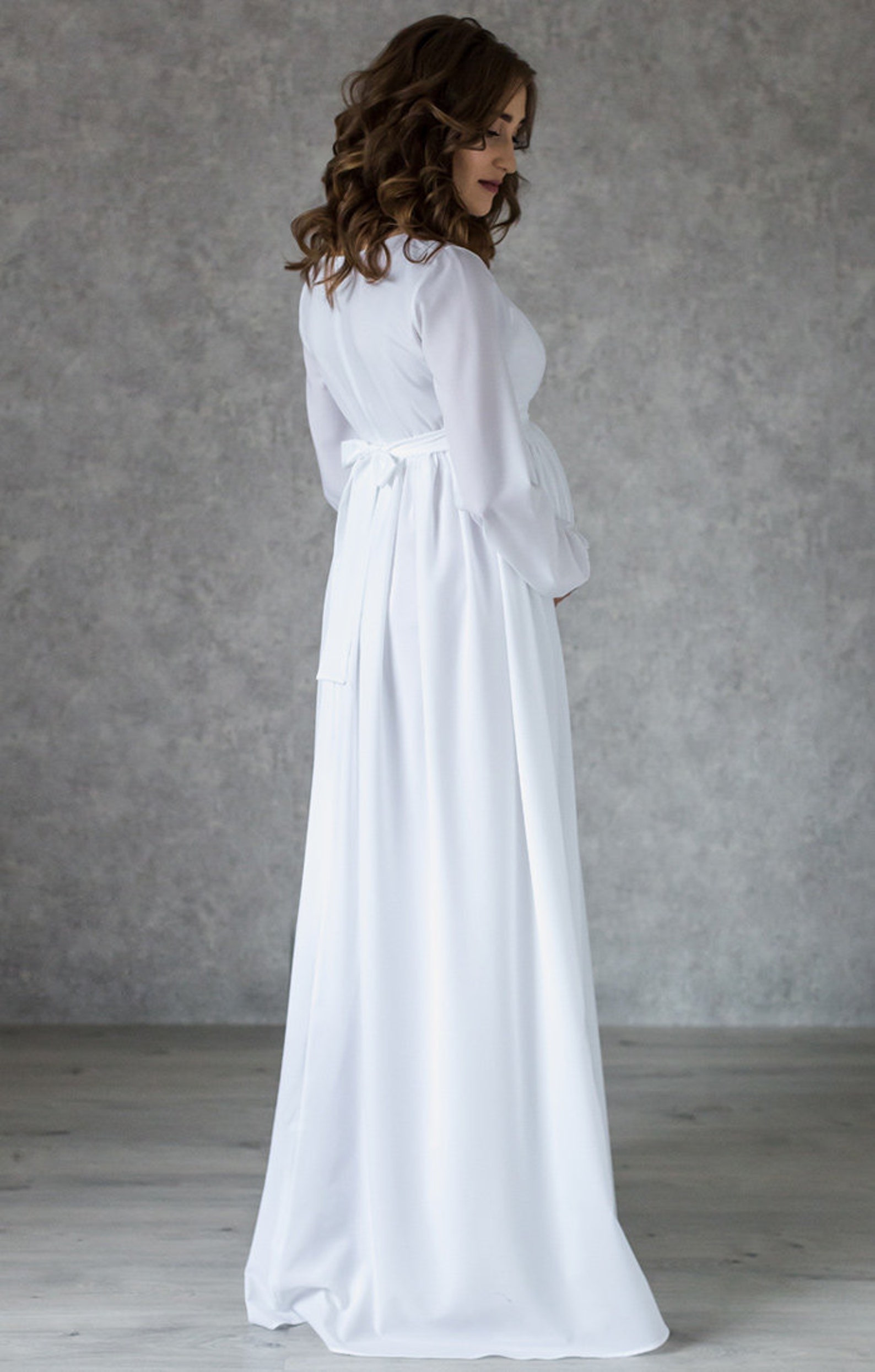 Maternity White Ivory Flowy Dress With Long Sleeves / Long Etsy