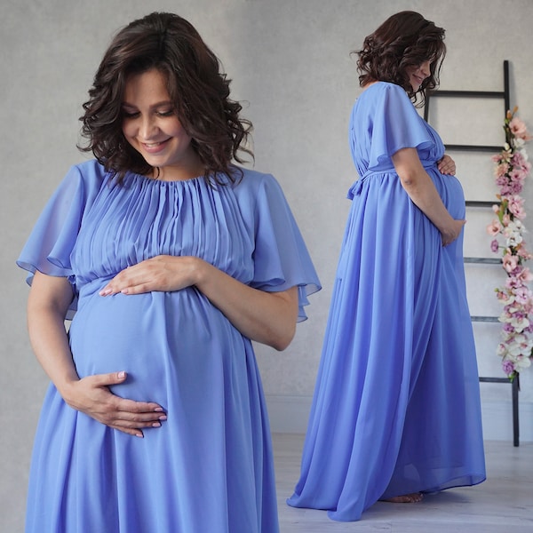 Blue Flowy Maternity Gown Photoshoot Etsy