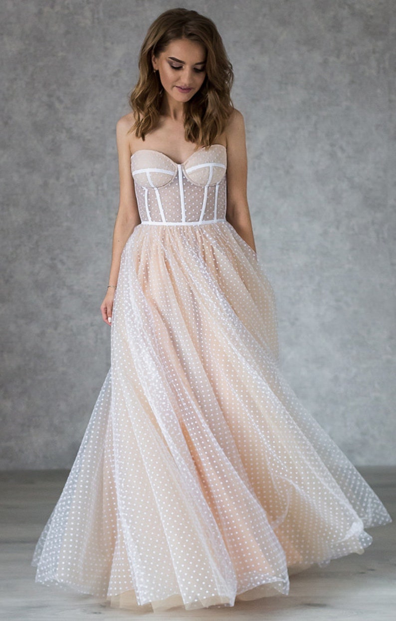 Bohemian Wedding Dress with Built-in Bra / Nude color lining | Etsy