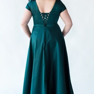 Emerald Green Cotton Dress, Plus Size Maxi Dress, Short Sleeve Dress, Emerald Wedding Bridesmaid Dress, Dark Green Dress, Party Dress image 3