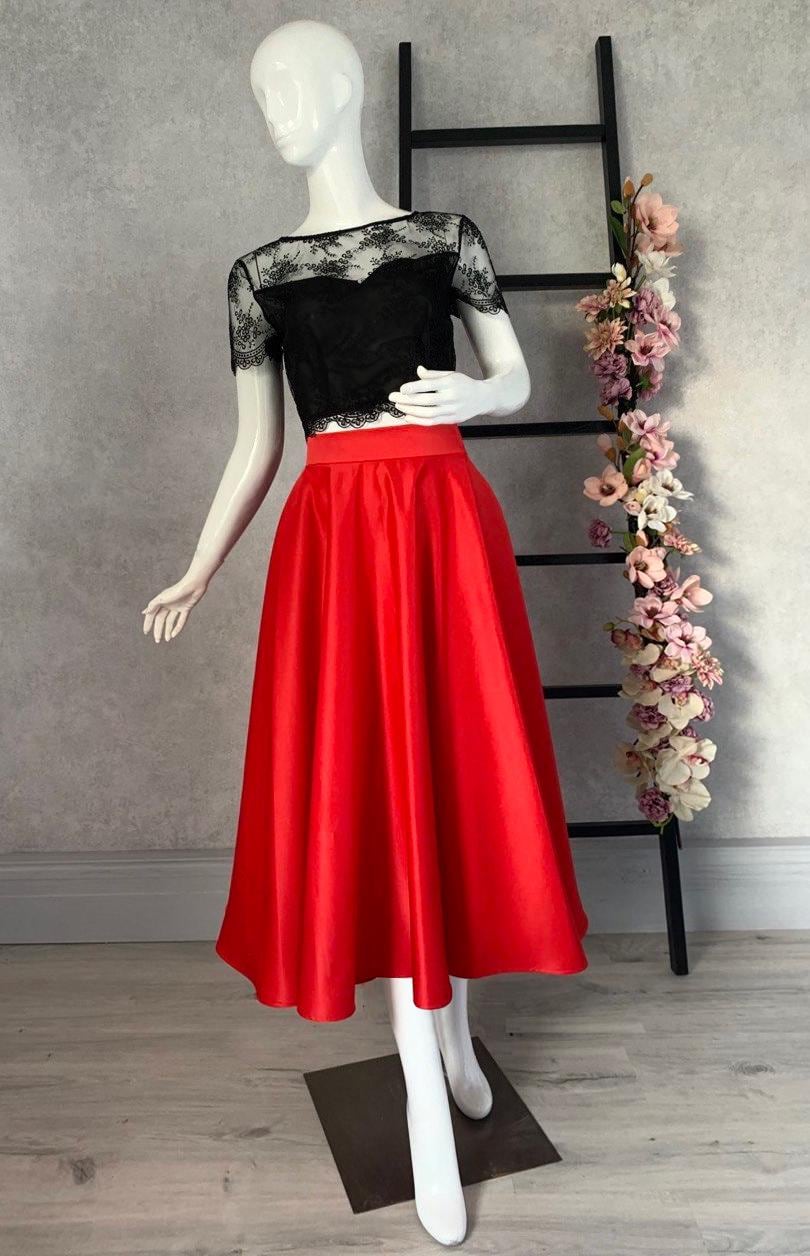 Midi Emerald Satin Skirt, Emerald Green Mid Calf Skirt, 80s