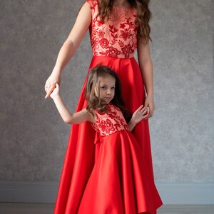 First Birthday Dress, Mother Daughter Satin Dresses, Red Matching ...