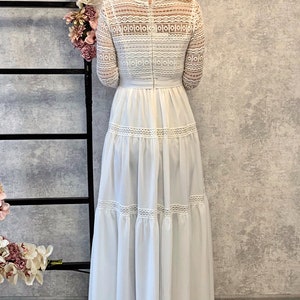 Long Sleeve Wedding Dress, Lace Wedding Dress With 3/4 Sleeves, Ivory Wedding Dress for Women ...