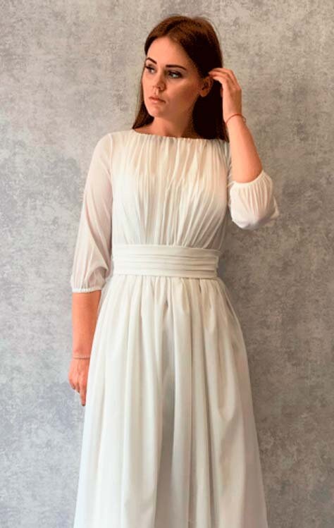 Ivory Chiffon Greek Maxi Dress: Elegant Formal Wedding Gown