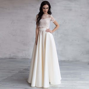 Elegant Wedding Ivory Satin Full Skirt, Bridal floor length skirt
