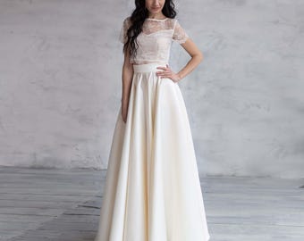 Elegant Wedding Ivory Satin Full Skirt, Bridal floor length skirt