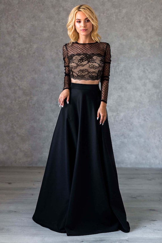 Evening Black Crop Top / Lace Top With Buttons / Crop Top Prom