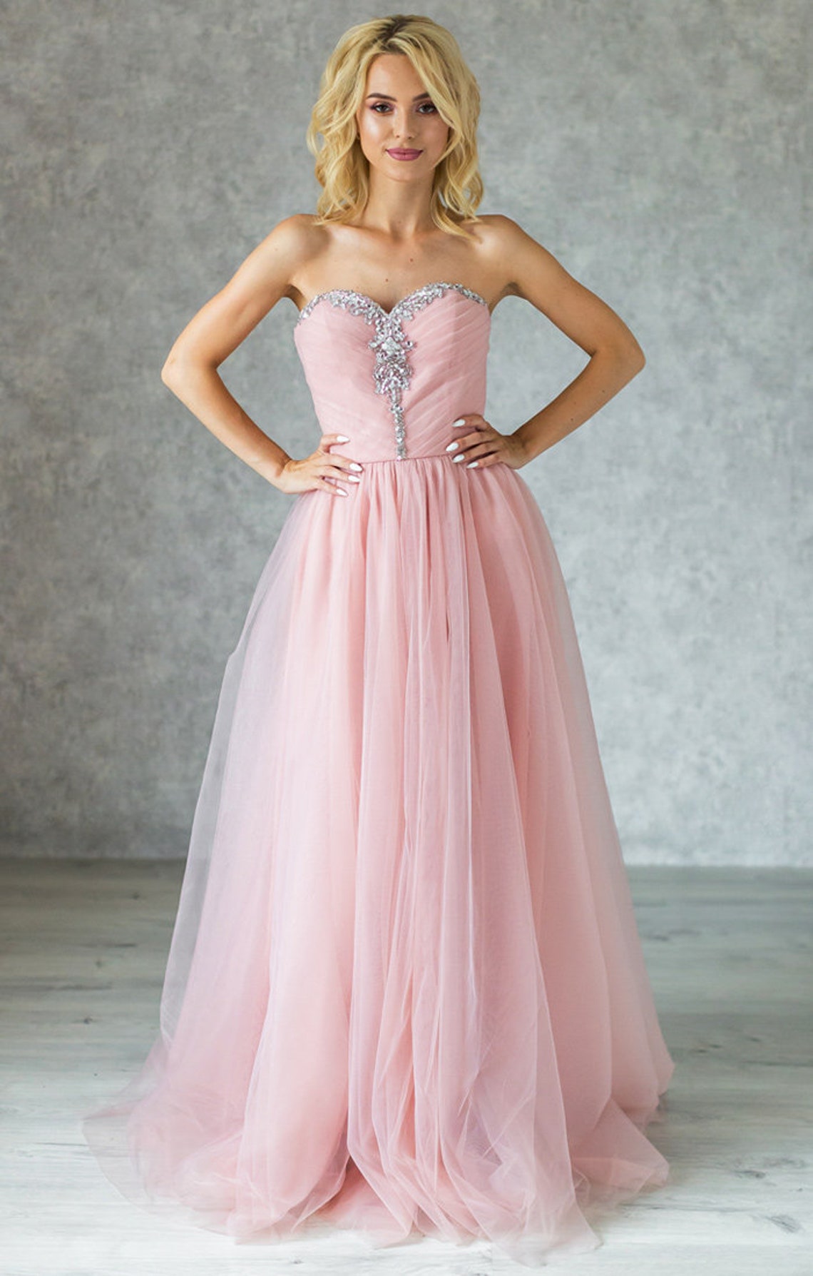Blush Long Evening Dress with Corset / Tulle Aline Formal Etsy