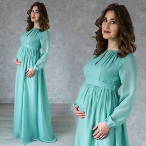 Maternity Sage Flowy Dress With Long Sleeves / Long Full - Etsy