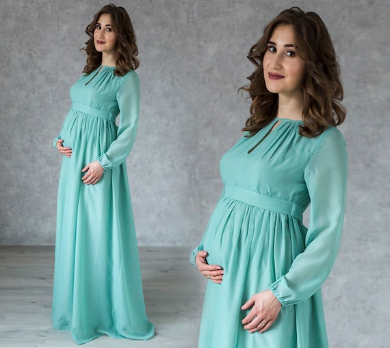 sage green maternity dress long sleeve Angel Maternity Alethea Long Sleeve Frilled Bodycon Maternity Dress main image 0