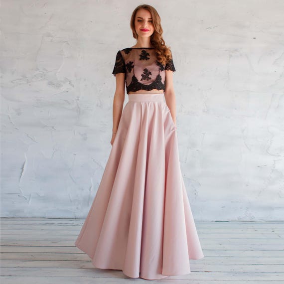 Elegant Formal Blush Satin Full Skirt Evening Floor Length Skirt