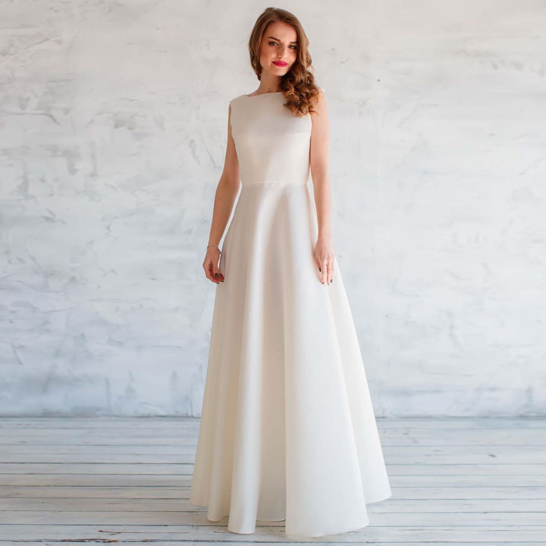 Ivory Satin A-line Wedding Dress: Minimalist Corset Modest Wedding Gown ...