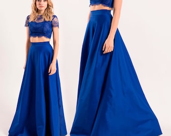 Royal Blue Evening Skirt: Long Formal High Waist Skirt