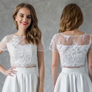 Wedding crop top / Bridal separates top / Floral lace top with short sleeves / Lace Bridal Top / Bridal Top Separate / Wedding top separates