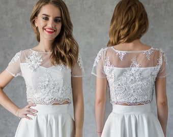 Wedding crop top / Bridal separates top / Floral lace top with short sleeves / Lace Bridal Top / Bridal Top Separate / Wedding top separates