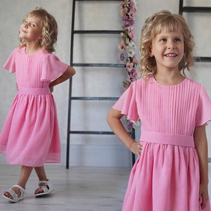 Pink flower girl dress, toddler dress, blush girl dress, chiffon baby girl dress, toddler summer dress, birthday dress, little girls dress