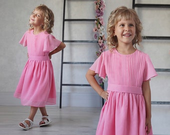 Pink Chiffon Flower Girl Dress: Greek Style Party Toddler Dress