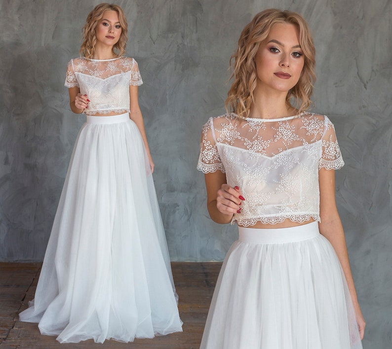 Vestido de novia de dos piezas con falda de tul / top de - Etsy España