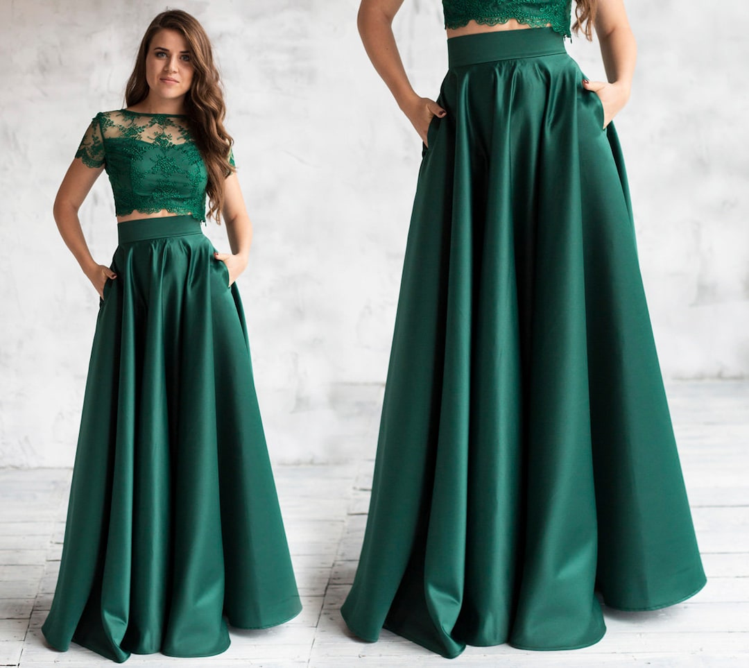 Elegant Formal Emerald Satin Skirt / Circle Skirt Maxi - Etsy