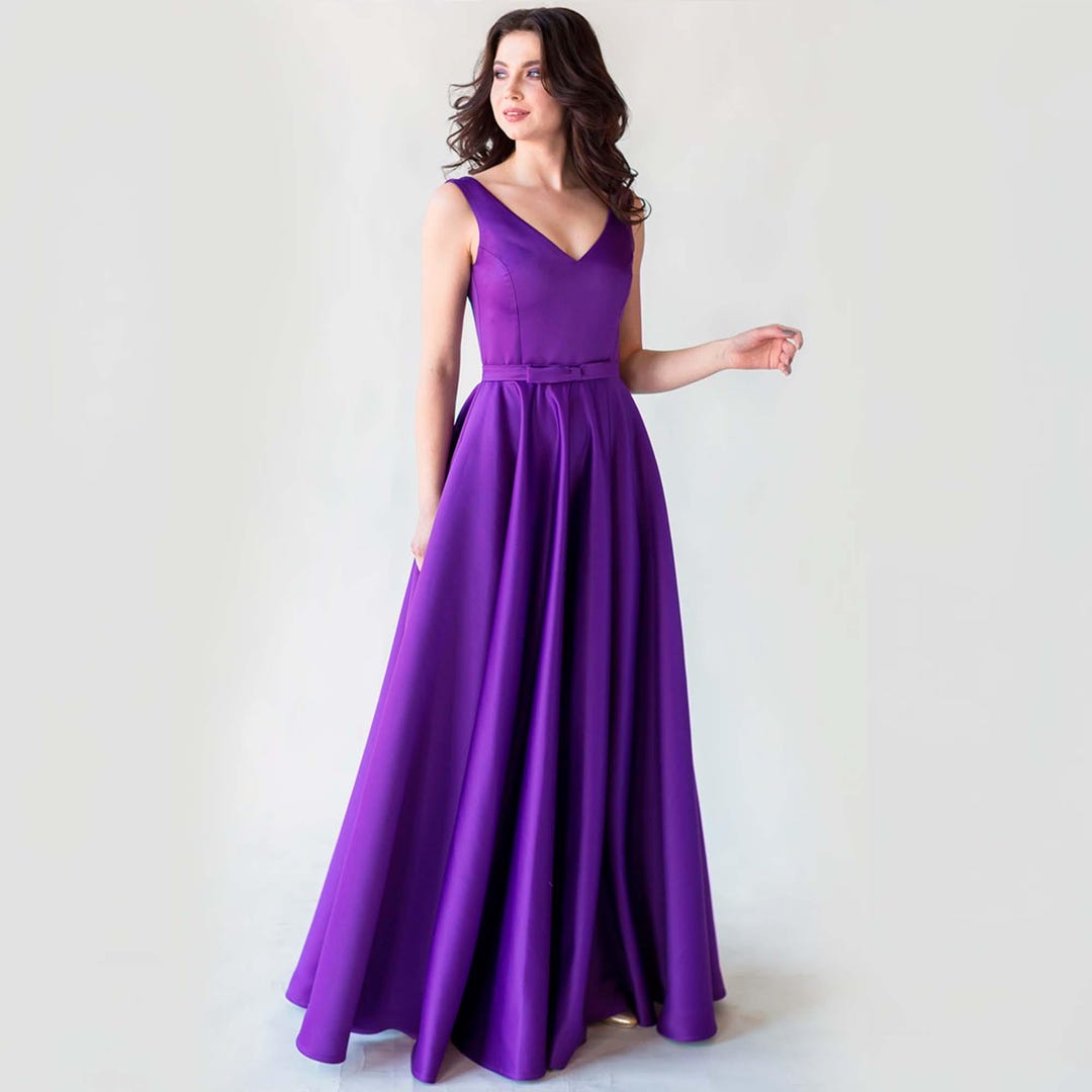 Blue Purple Satin Corset Evening Dress: Lace-Up Formal Violet Gown