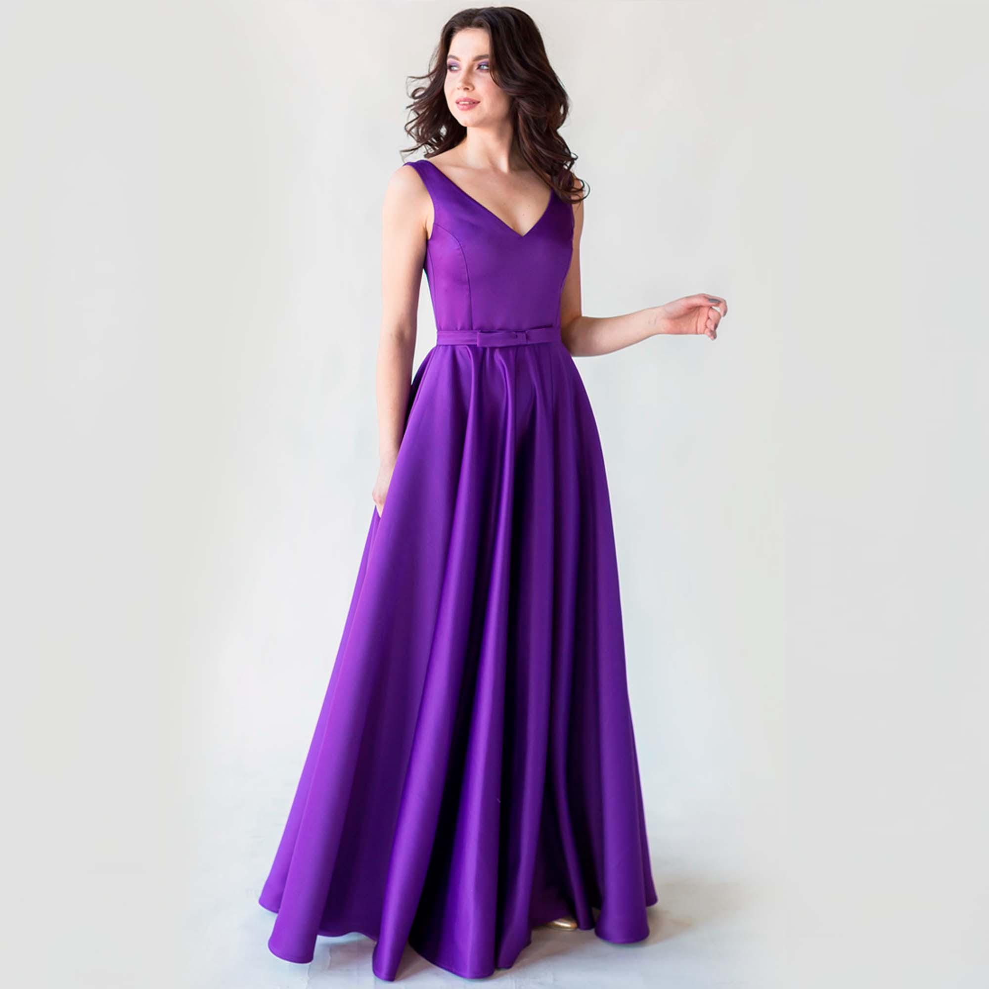 Blue Purple Satin Corset Evening Dress: Lace-Up Formal Violet Gown