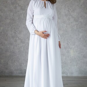 Maternity White Ivory Flowy Dress With Long Sleeves / Long Dress for ...