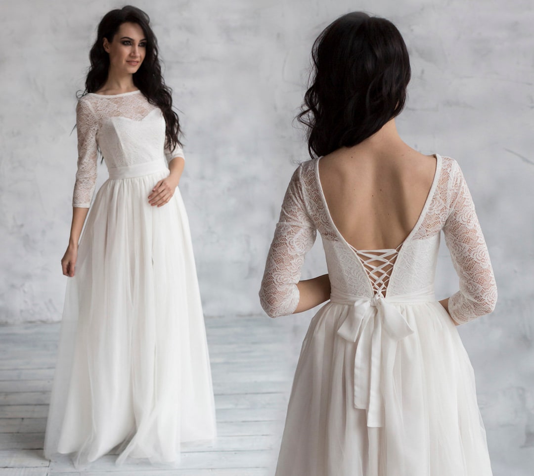 Princess Wedding Dress With Corset Lace-up and Lace Long Sleeves ...