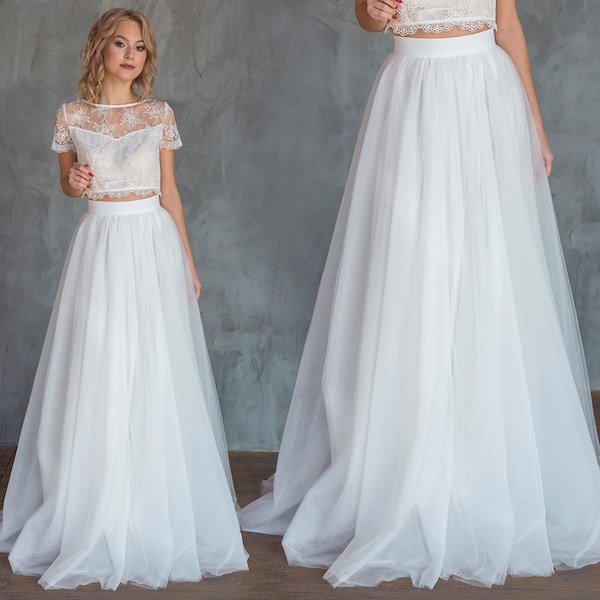 Jupe évasée en tulle ivoire de mariage / Maxi jupe de mariée / Jupe longueur plancher de mariée / Jupe formelle ivoire / Jupe de mariage fluide taille haute